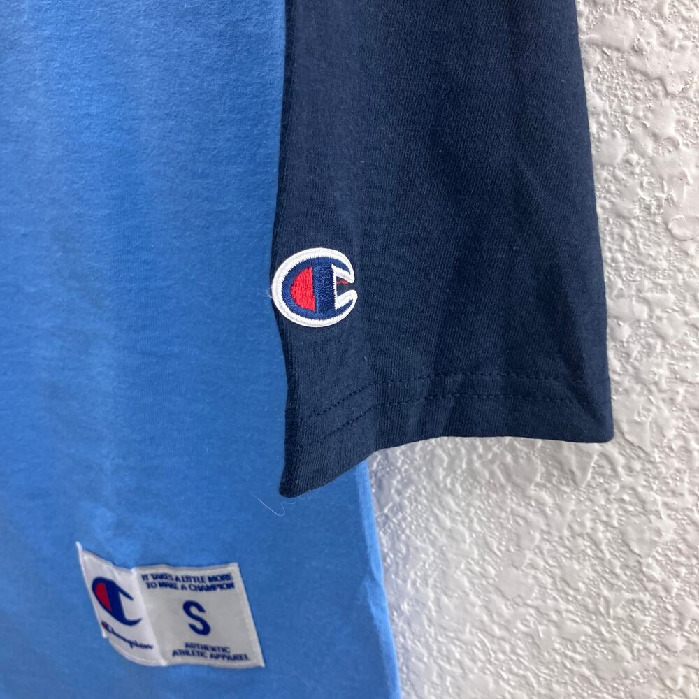 Champion Authentic Navy Blue Embroidered Logo 3/4 Sleeve Raglan Baseball T Shirt - Picture 7 of 7